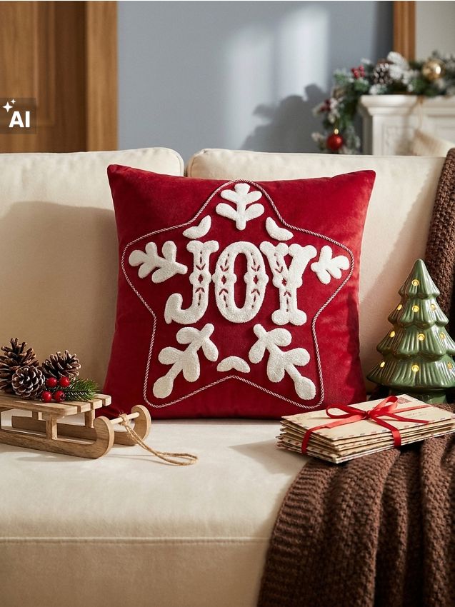 Sinsay - Față de pernă decorativă de Crăciun cu inscripția Joy - roșu