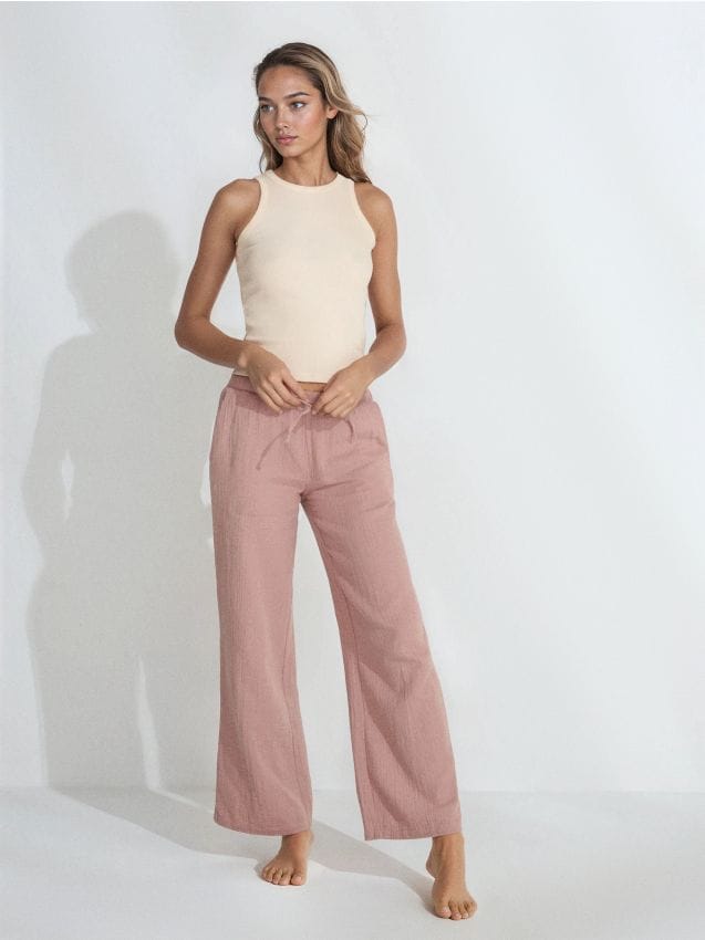 Sinsay - Pijamă din bumbac în două piese - crem