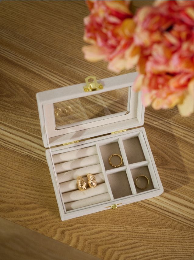 Portagioie con scomparti e specchio - beige