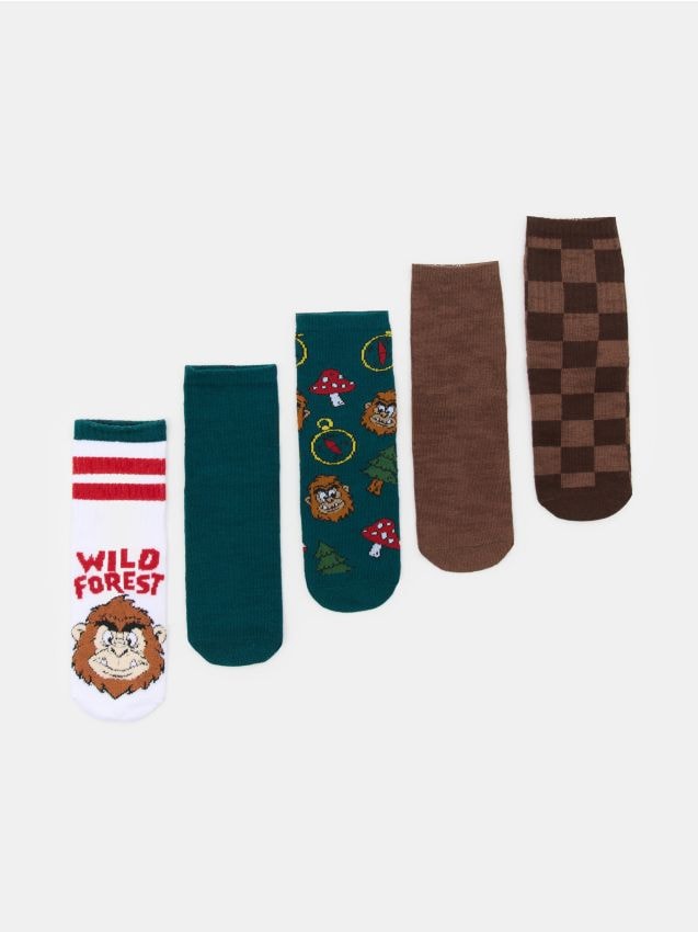 Sinsay - Șosete lungi cu motiv de pădure 5 pack - multicolor