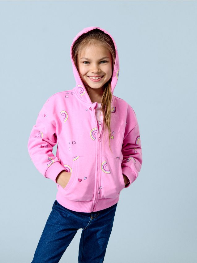 Sinsay - Zipsová mikina s potlačou na chrbte - orchideová