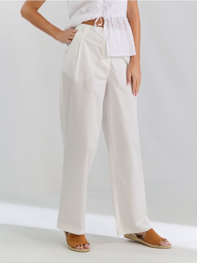 Sinsay - Pantaloni wide leg - crem