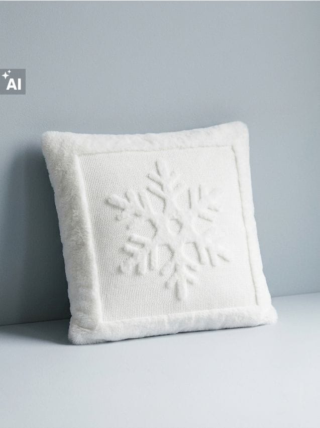 Sinsay - Față de pernă decorativă de Crăciun cu motiv de fulg de zăpadă - alb