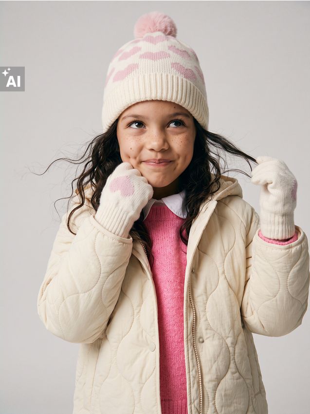 Sinsay - Set: căciulă și mănuși cu motiv cu inimioare - multicolor