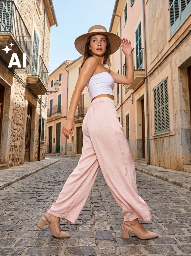 Sinsay - Pantaloni wide leg - roz-pastel