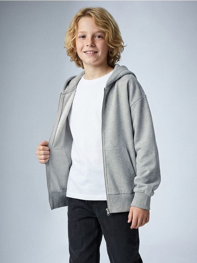 Sinsay - Hanorac cu glugă și fermoar - gri deschis