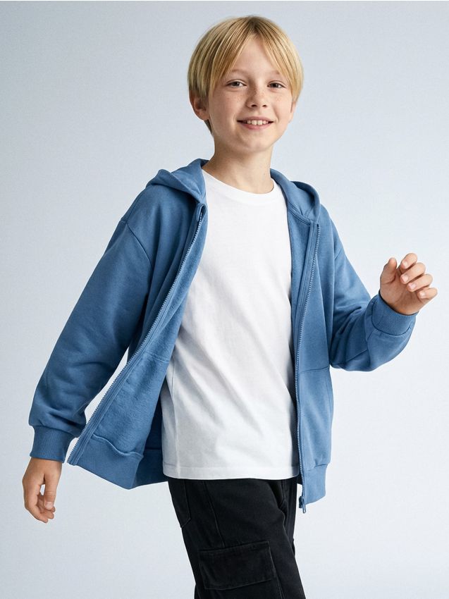 Sinsay - Hanorac cu glugă și fermoar - albastru