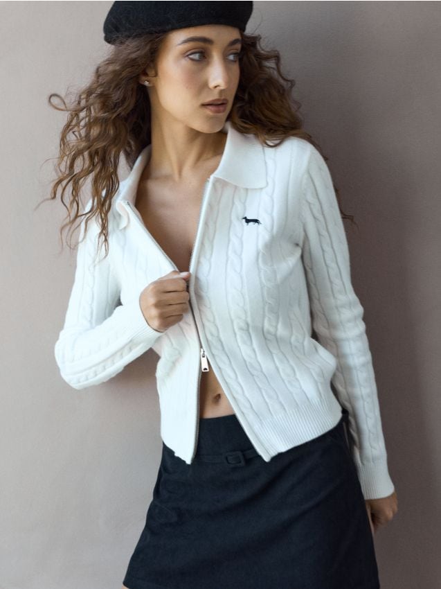 Sinsay - Cardigan cu viscoză și model împletit - crem