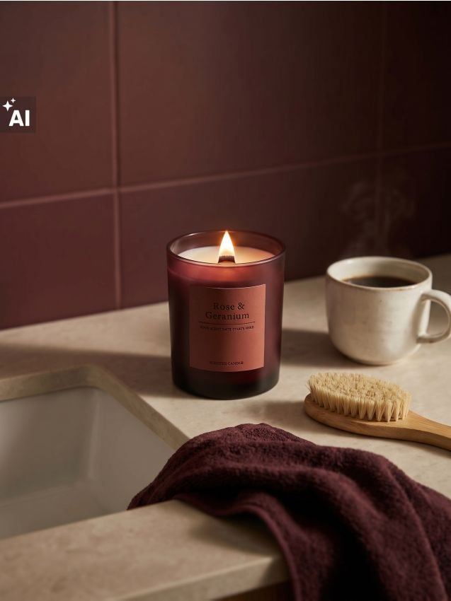 Sinsay - Lumânare parfumată cu adaos de ceară de soia Rose and Geranium - mov