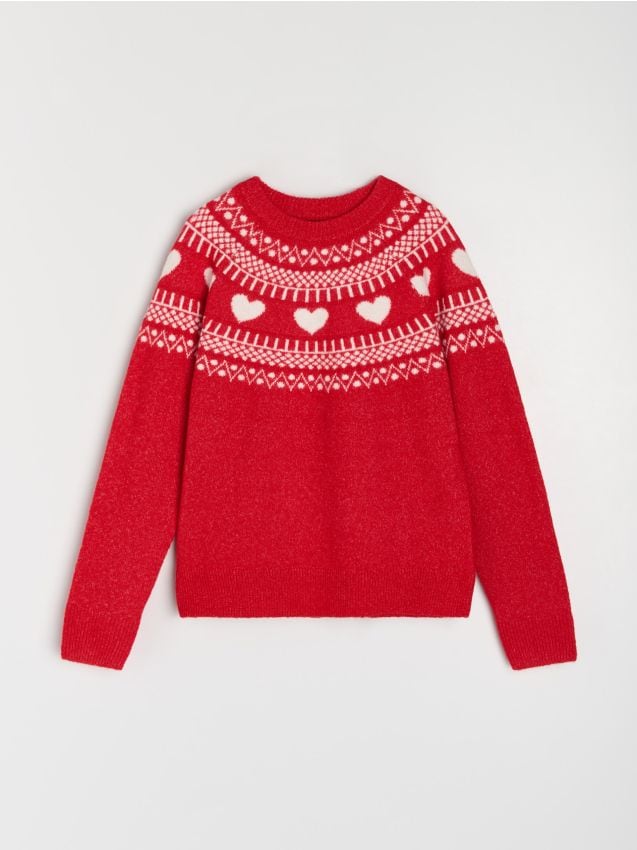 Sinsay - Sveter s vianočným motívom s prímesou vlny - červená
