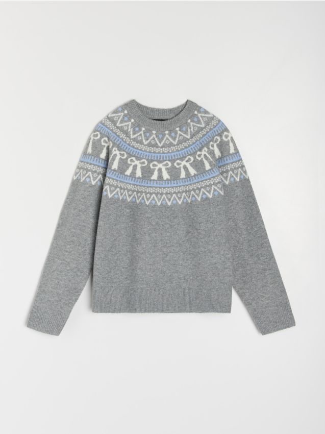 Sinsay - Sveter s vianočným motívom s prímesou vlny - tmavosivá