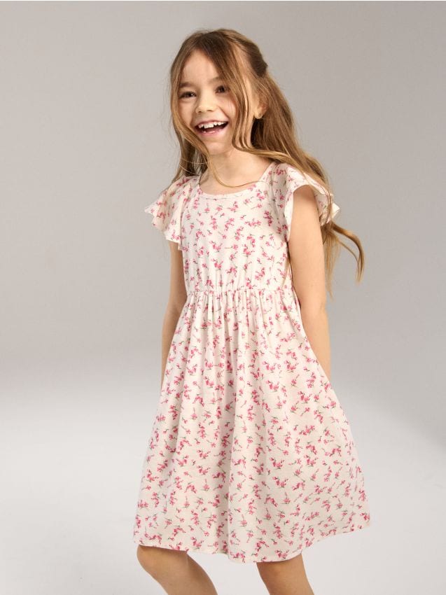 Sinsay - Rochie din viscoză cu flori și volane la mâneci - multicolor