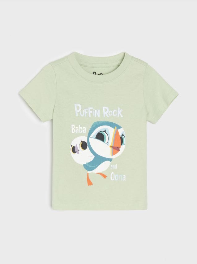 Sinsay - Tricou din bumbac cu imprimeu Puffin Rock - verde-oliv deschis