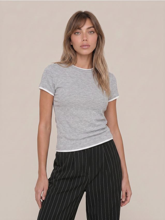 Sinsay - Tricou melanj cu amestec de viscoză - gri deschis