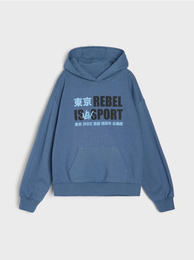 Sinsay - Hanorac tip hoodie cu inscripție - indigo