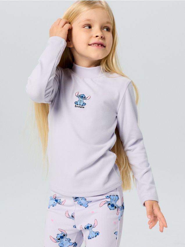Sinsay - Tricou cu detaliu brodat Stitch - lavand