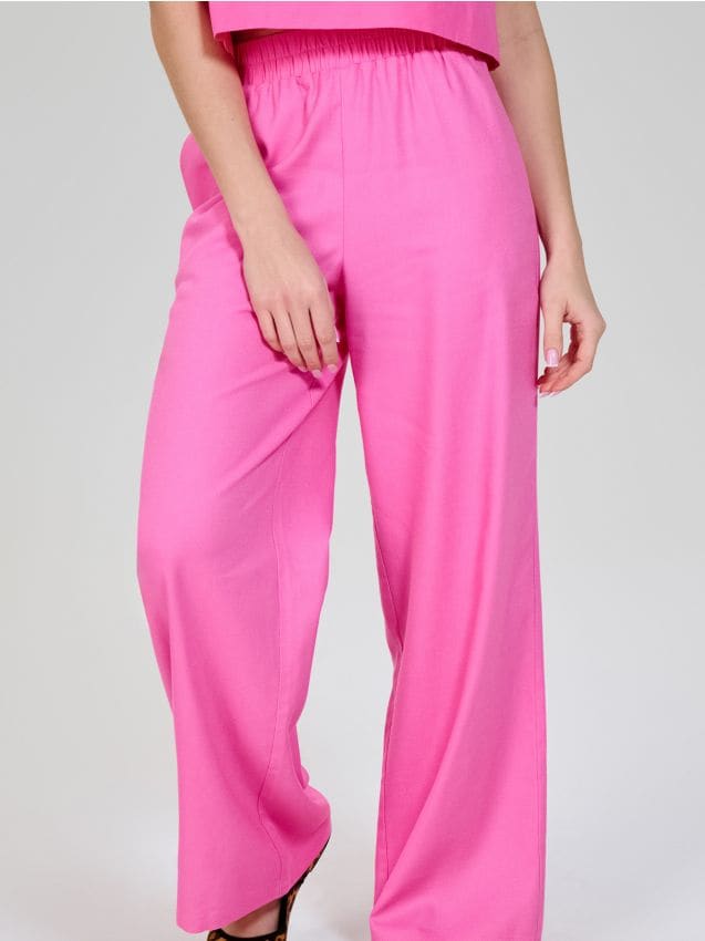 Sinsay - Spodnie materiałowe z wiskozy i domieszką lnu - różowy