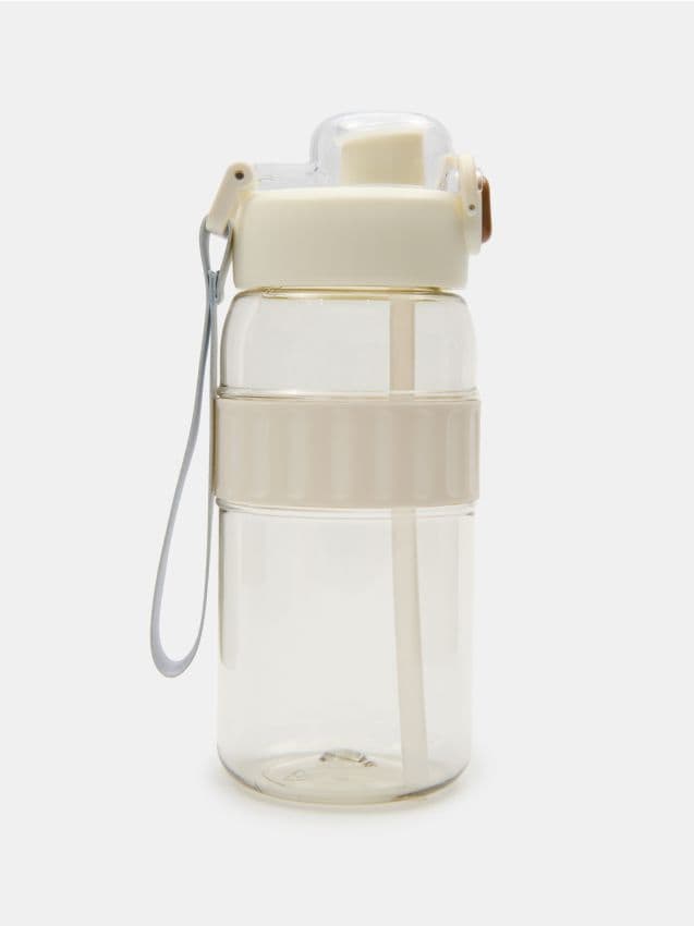 Sinsay - Fľaša na vodu s rúčkou a slamkou - krémová