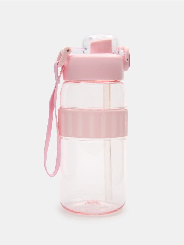 Sinsay - Fľaša na vodu s rúčkou a slamkou - pastelová ružová