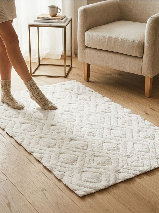 Sinsay - Covor din bumbac tufted cu model geometric - crem