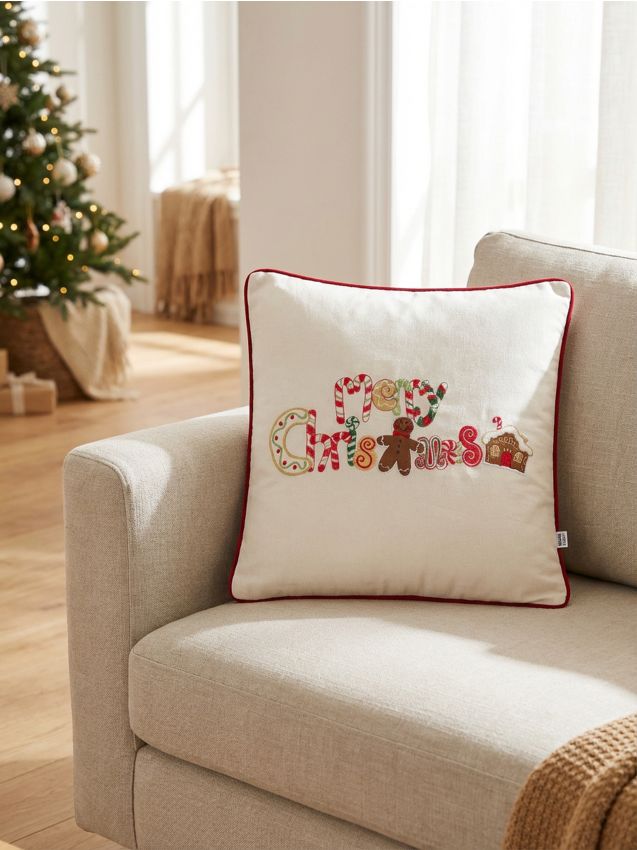 Sinsay - Husă de pernă cu motiv de Crăciun Merry Christmas - alb