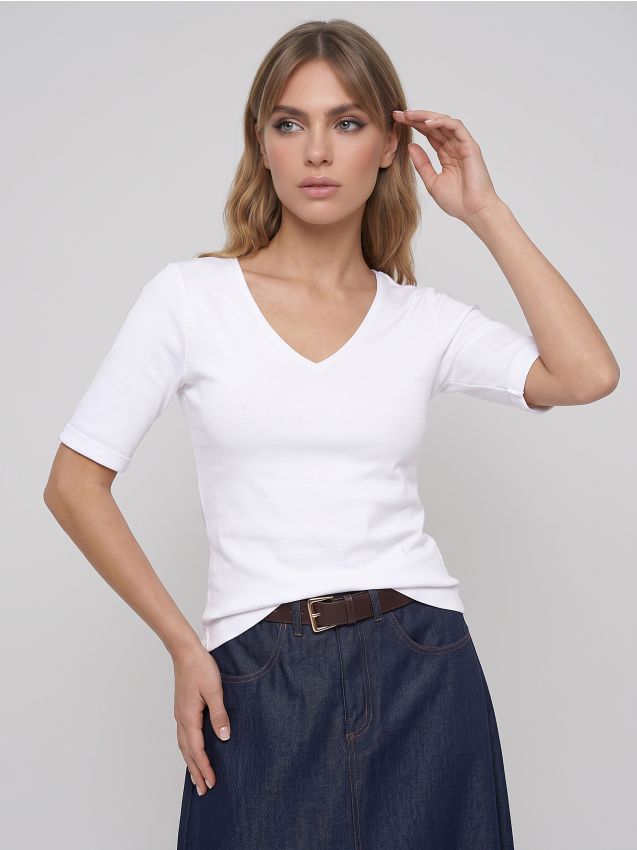 Sinsay - Tricou din bumbac cu decolteu în V - alb