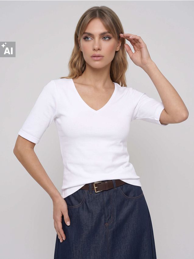 Sinsay - Tricou din bumbac cu decolteu în V - alb