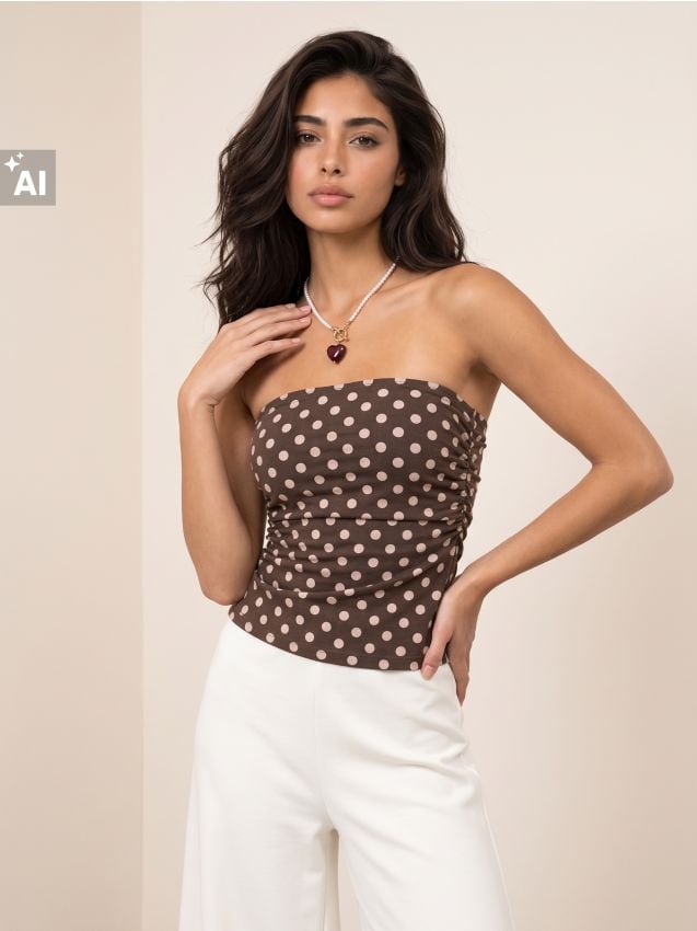 Sinsay - Top bandeau din bumbac cu buline - maro