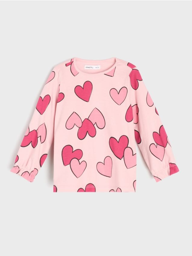 Sinsay - Tricou din bumbac cu motiv de inimi - roz-pastel