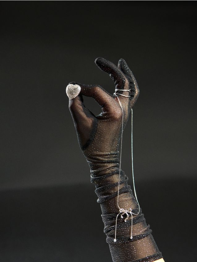 Sinsay - Dlhé rukavice s kryštálikmi - čierna