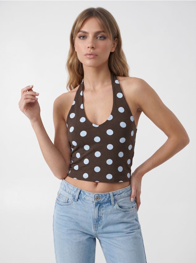 Sinsay - Top halter cu buline - maro
