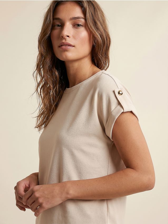 Sinsay - Tricou cu clapete decorative - bej