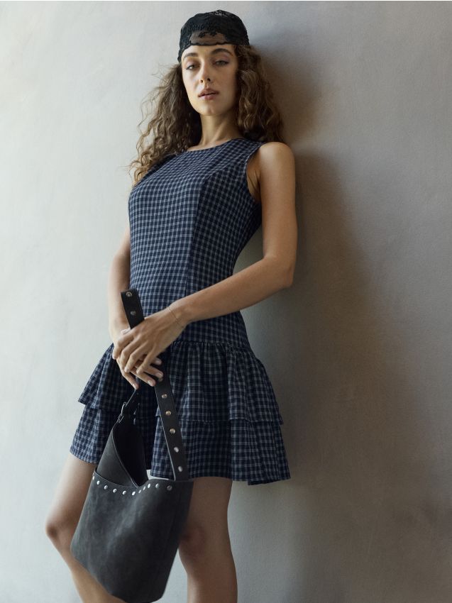 Sinsay - Rochie mini cu volane și model în carouri - multicolor