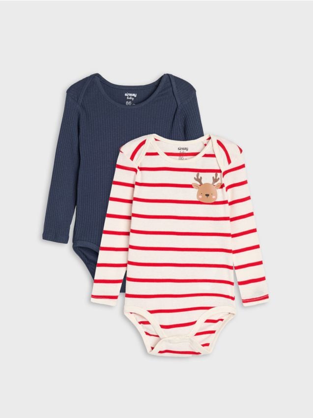 Sinsay - Body din bumbac cu imprimeu cu ren 2 pack - multicolor