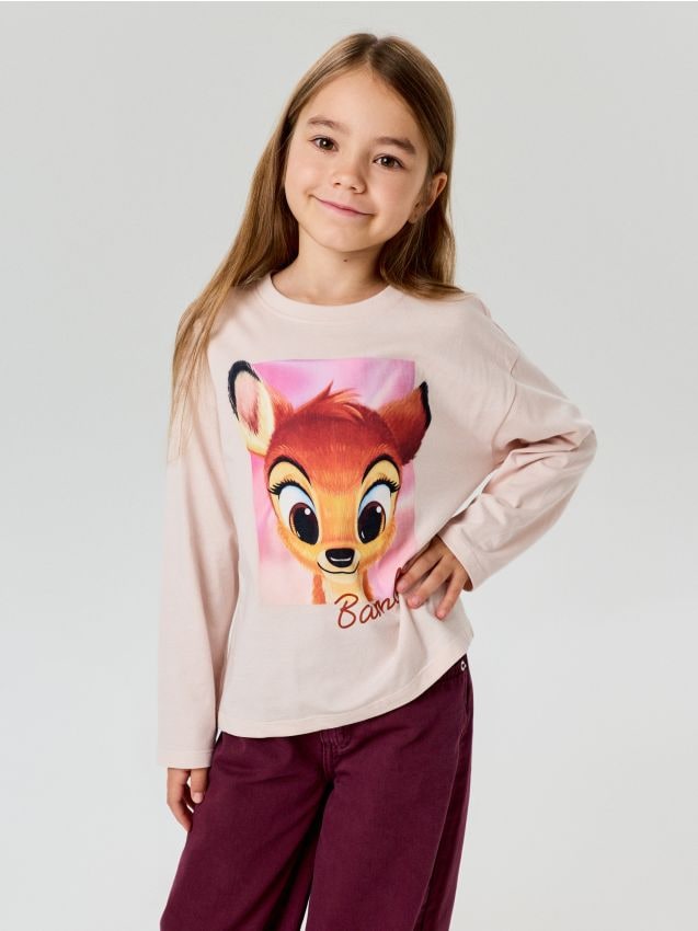 Sinsay - Tricou din bumbac, cu mânecă lungă Bambi - mov