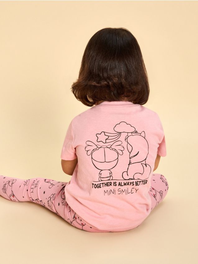 Sinsay - Tricou din bumbac cu imprimeu pe spate Mini Smiley® - roz-pudră