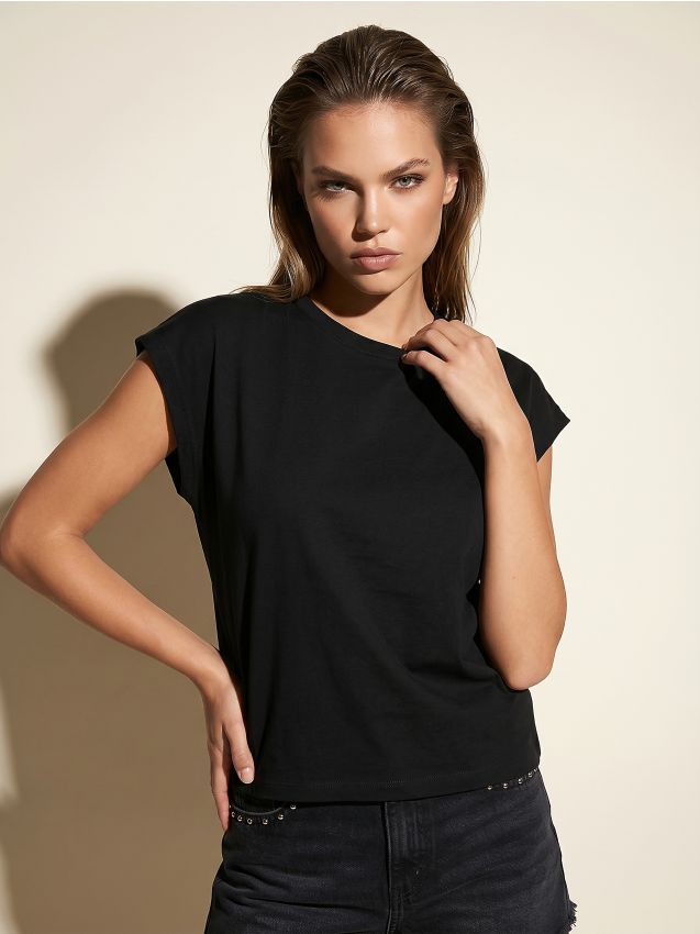 Sinsay - Tricou din bumbac cu mânecă scurtă - negru