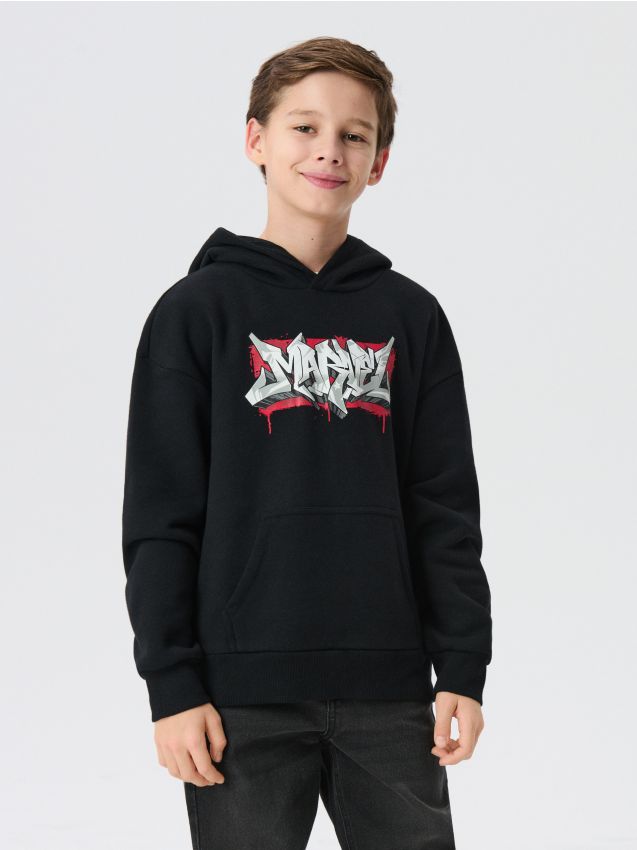 Sinsay - Hanorac tip hoodie cu inscripție Marvel - negru