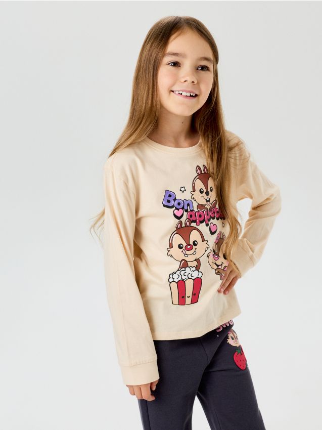 Sinsay - Tricou din bumbac, cu mânecă lungă Disney - crem