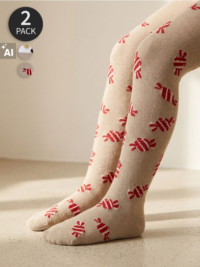 Sinsay - Set de 2 colanți cu motiv de Crăciun - multicolor
