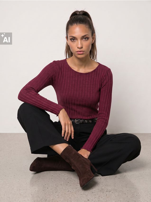 Sinsay - Tricou raiat cu amestec de viscoză - bordo