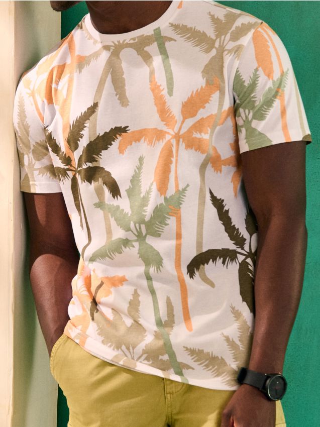 Sinsay - Tricou din bumbac cu motiv de palmieri - crem
