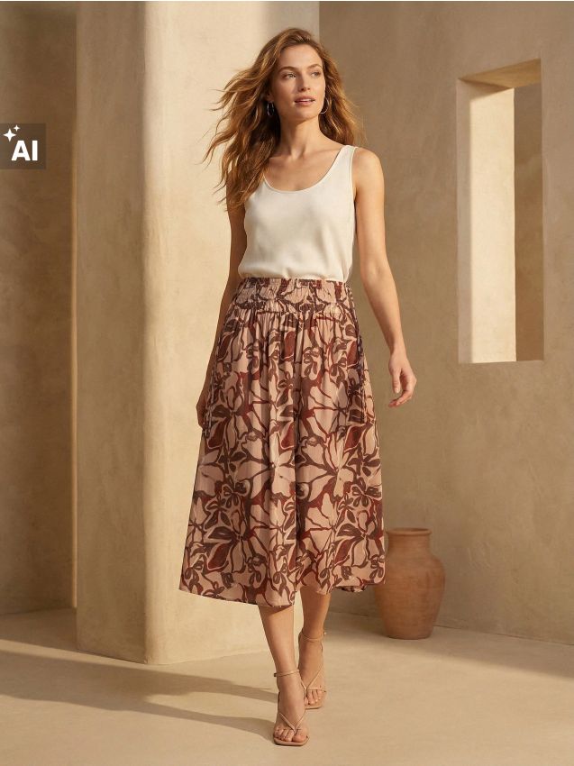 Sinsay - Fustă midi din vâscoză cu model floral - multicolor