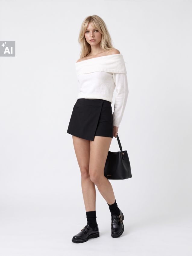Sinsay - Sweter off shoulder - kremowy