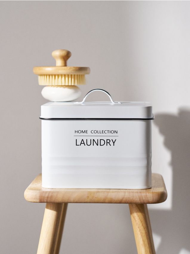 Sinsay - Recipient metalic pentru detergenți de rufe cu capac și mâner - alb