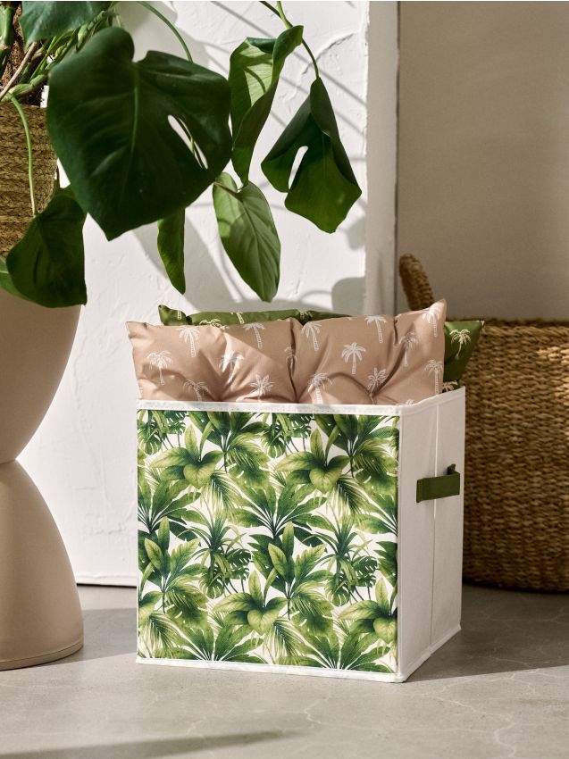 Sinsay - Cutie pliabilă de depozitare cu mânere și motiv vegetal - crem