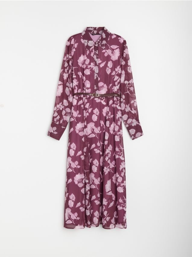 Sinsay - Rochie tip cămașă midi cu imprimeu floral și curea - multicolor