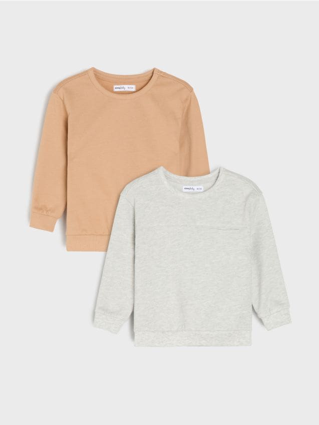 Sinsay - Hanorace crewneck din bumbac 2 pack - gri deschis