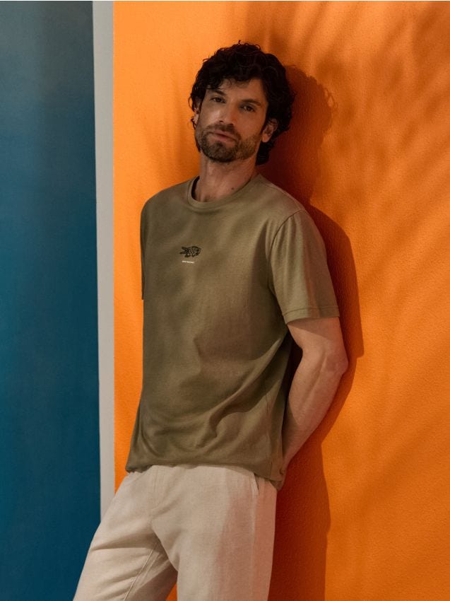 Sinsay - Tricou din bumbac cu imprimeu de pește - verde-deschis