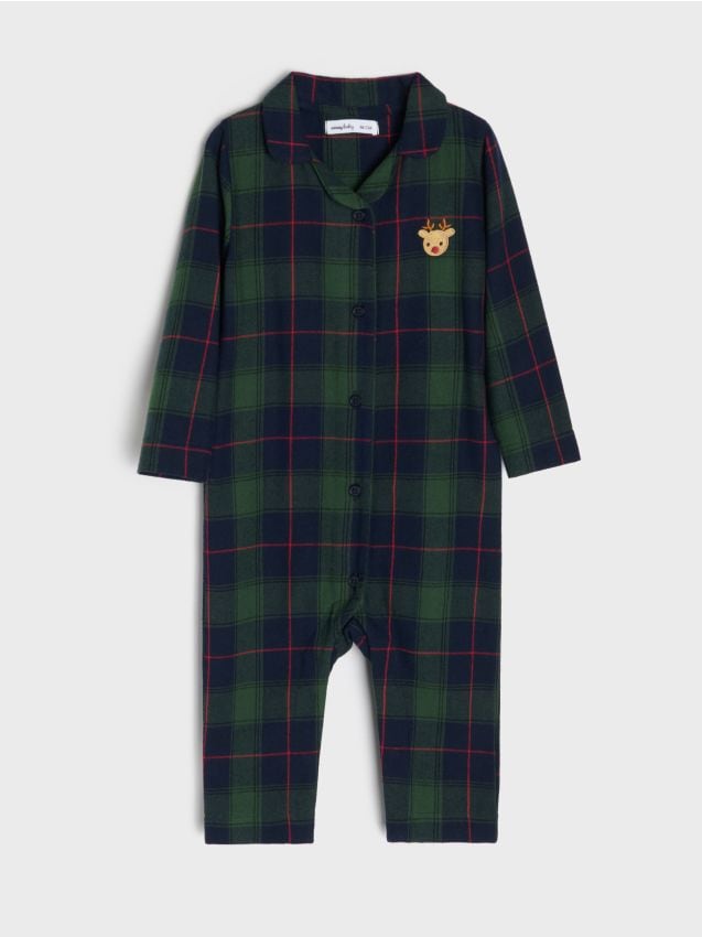 Sinsay - Salopetă din bumbac în carouri cu broderie cu ren - multicolor